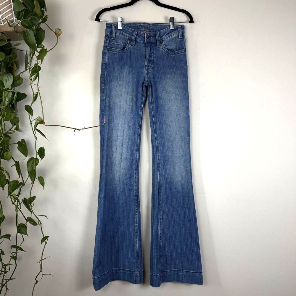 Rock & Roll Cowgirl Flare Jeans Low Mid 8" Rise | Textured Striped Y2K Style, 24 - Picture 2 of 12
